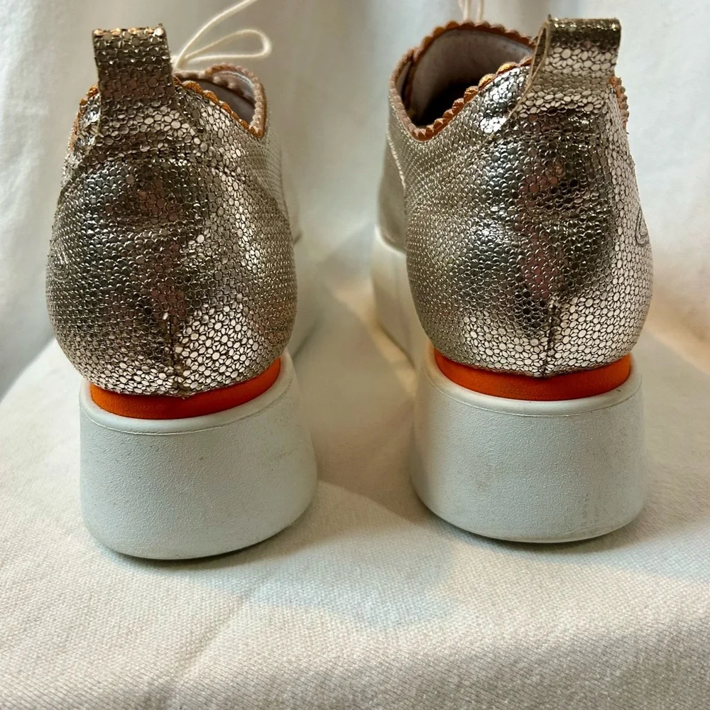 Alberto Guardiani Metallic Silver Gold Platform Sneakers Scallop Trim EU 40 US 9